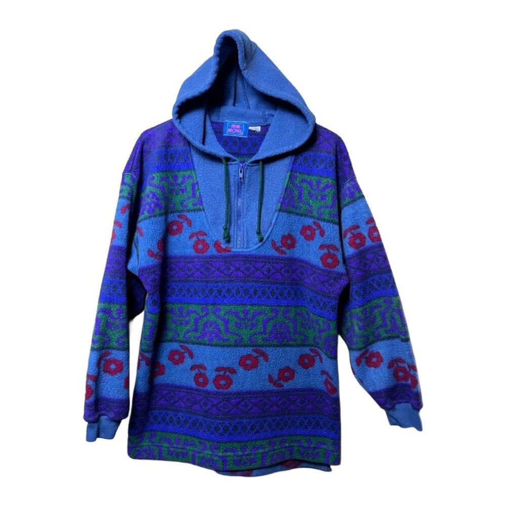 Vintage New Moves Fleece Hoodie Aztec Pattern ( UNISEX) XL Blue‎
